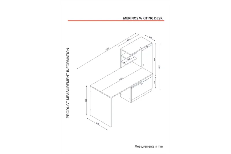 Merinoz Skrivbord 150 cm med Förvaring Hyllor + Låda + Skåp - Vit/Valnötsbrun - Möbler - Hemmakontor - Skrivbord