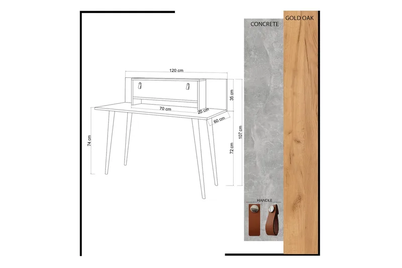 Mod Design Skrivbord 120 cm med Förvaring Hylla+Lucka Läderb - Trä/Vit - Möbler - Hemmakontor - Skrivbord