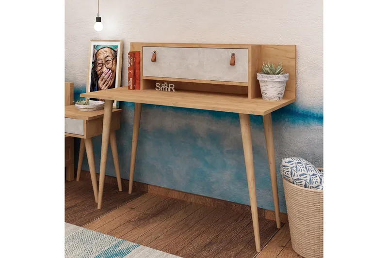 Mod Design Skrivbord 120 cm med Förvaring Hylla+Lucka Läderb - Trä/Vit - Möbler - Hemmakontor - Skrivbord