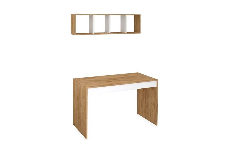 Mod Design Skrivbord 120 cm med Förvaring Vägghylla, Trä/Vit