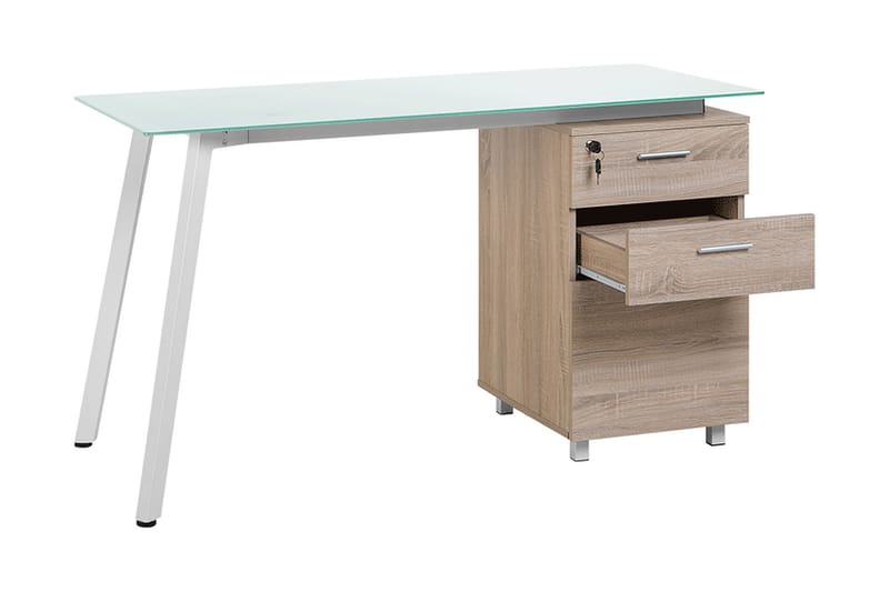 MOIMENTA Skrivbord 130 cm med Förvaring 3 Lådor Vit/Ljusbrun - Skrivbord - Bord