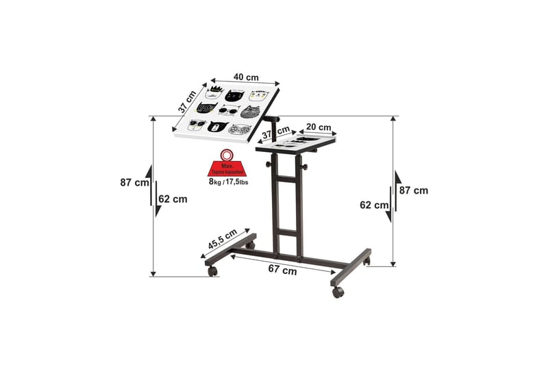 NAEEM Ståskrivbord 67 cm Katt Svart - Svart/Vit - Skrivbord - Bord