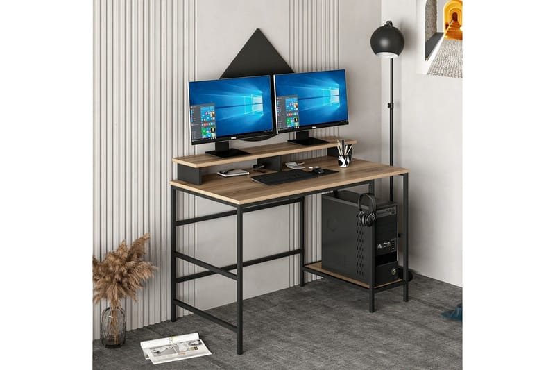 Nafe Skrivbord 120 cm med Hyllor i Trä med Metallstativ - Brun - Möbler - Hemmakontor - Skrivbord