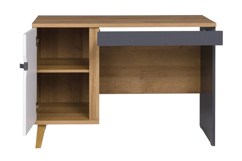 NORRHACE Skrivbord 110 cm med Förvaring Skåp Brun/Vit/Svart - Brun/Vit/Svart - Möbler - Hemmakontor - Skrivbord