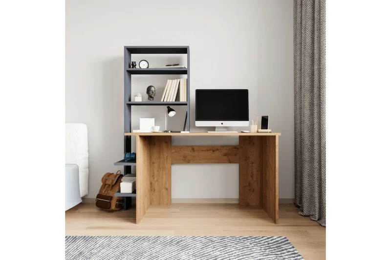 Skrivbord och bokhylla Sorav Ek / antracit - Ek / antracit - Möbler - Hemmakontor - Skrivbord