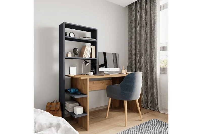 Skrivbord och bokhylla Sorav Ek / antracit, Ek / antracit