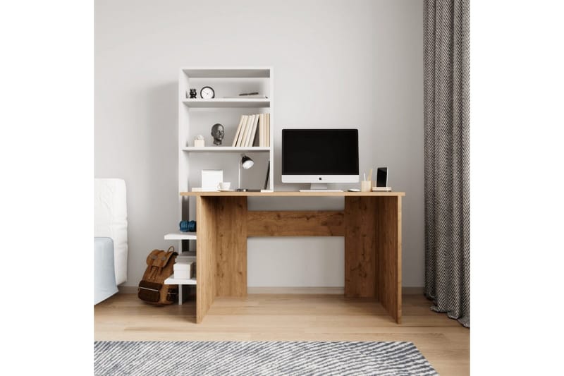 Skrivbord och bokhylla Sorav Ek / Vit - Ek / Vit - Möbler - Hemmakontor - Skrivbord