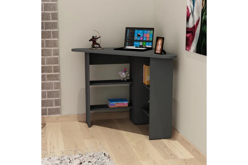 Oderzo Hörnskrivbord 80 cm med Förvaring Hyllor - Antracit - Möbler - Hemmakontor - Skrivbord