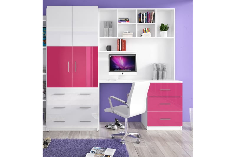 Oelmann Förvaringsskåp med Hylla och Skrivbord 270 cm, Rosa