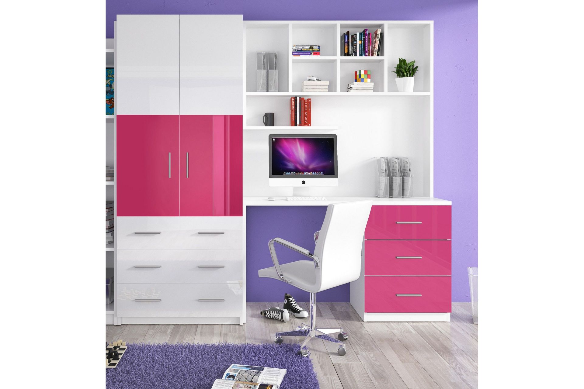 Oelmann F&ouml;rvaringssk&aring;p med Hylla och Skrivbord 270 cm - Rosa