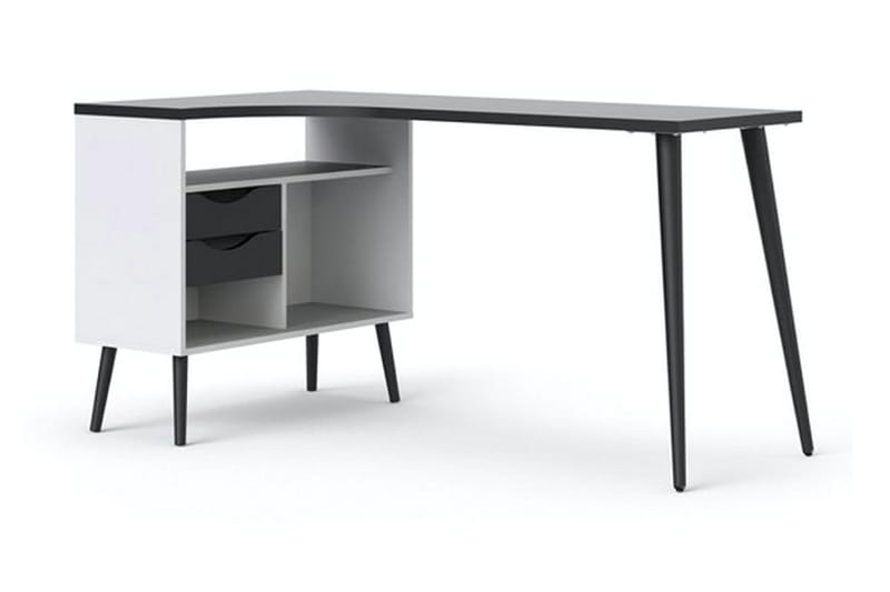 ORINO Skrivbord 145 cm med Förvaring Lådor + Hyllor Vit/Svar - Skrivbord - Bord