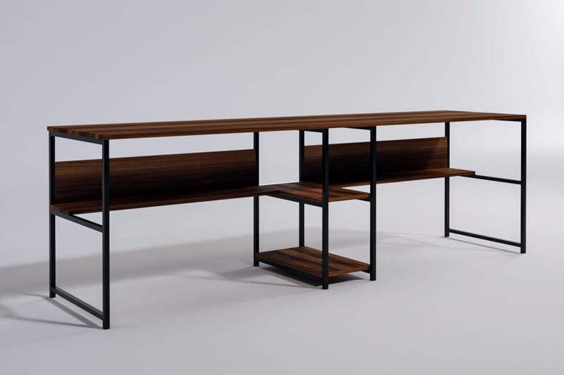 ORMANI Skrivbord 240 cm med Förvaring 2 Hyllor Mörkbrun/Svar - Skrivbord - Bord