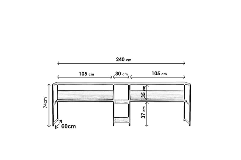 ORMANI Skrivbord 240 cm med Förvaring 2 Hyllor Mörkbrun/Svar - Skrivbord - Bord