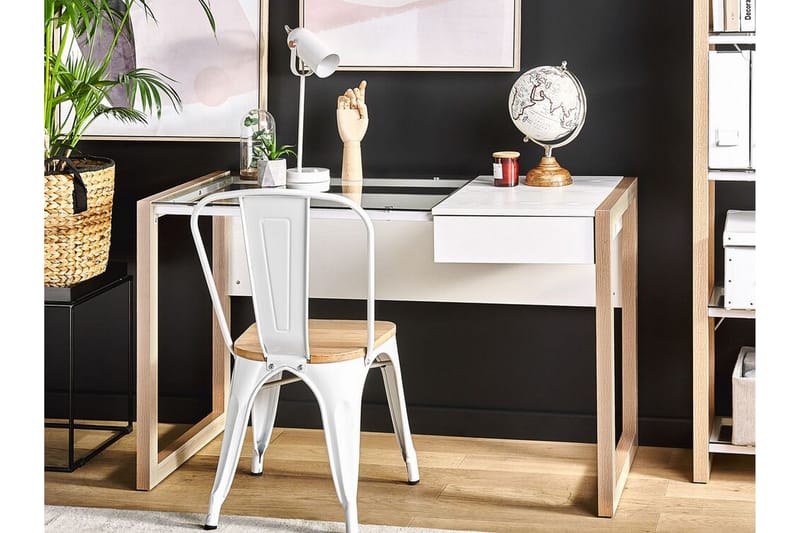 OWASSO Skrivbord 120 cm med Förvaring Låda Vit/Ljust Trä - Möbler - Hemmakontor - Skrivbord