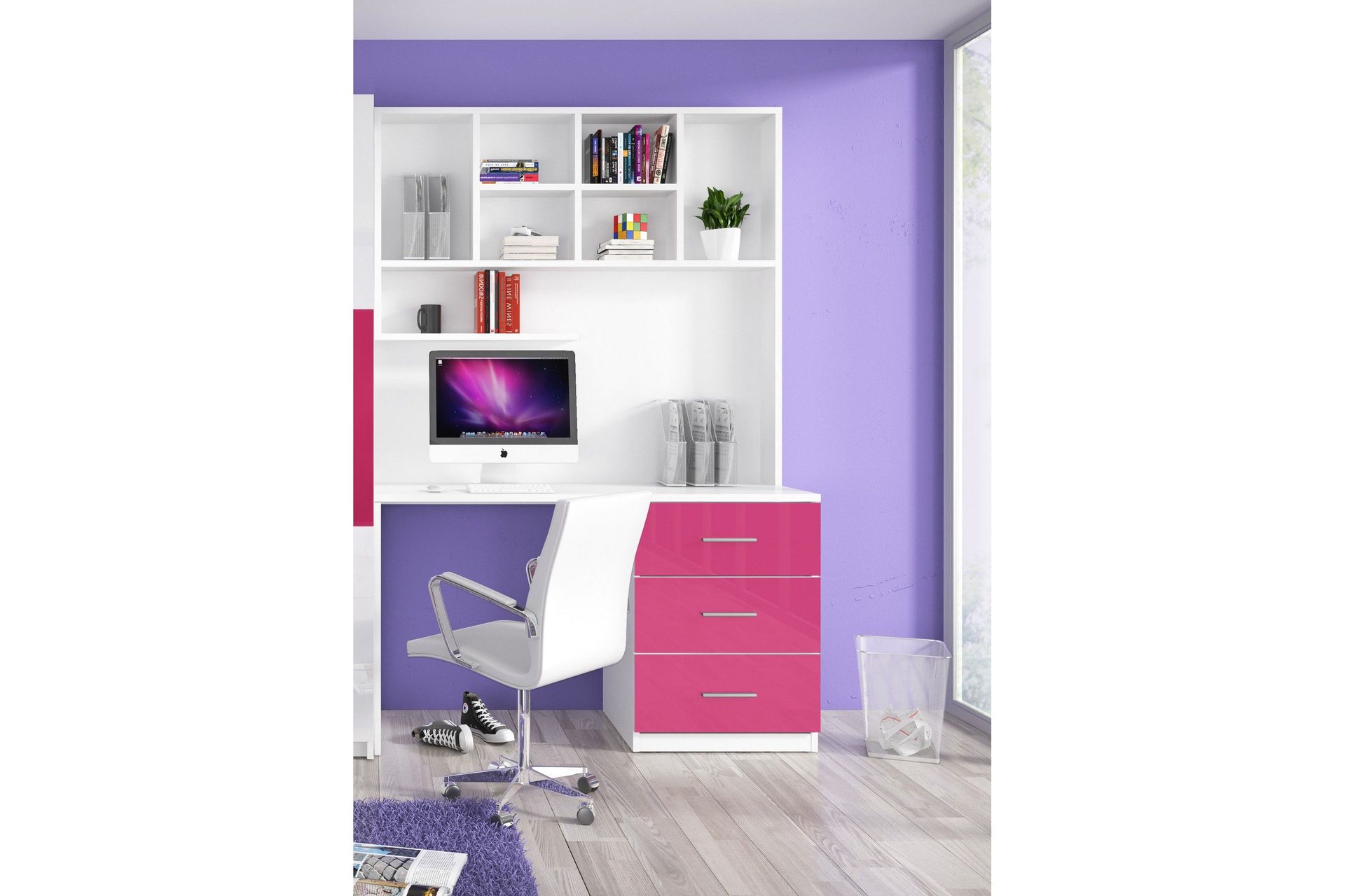 Padella F&ouml;rvaringssk&aring;p med Hylla och Skrivbord 120 cm - Rosa