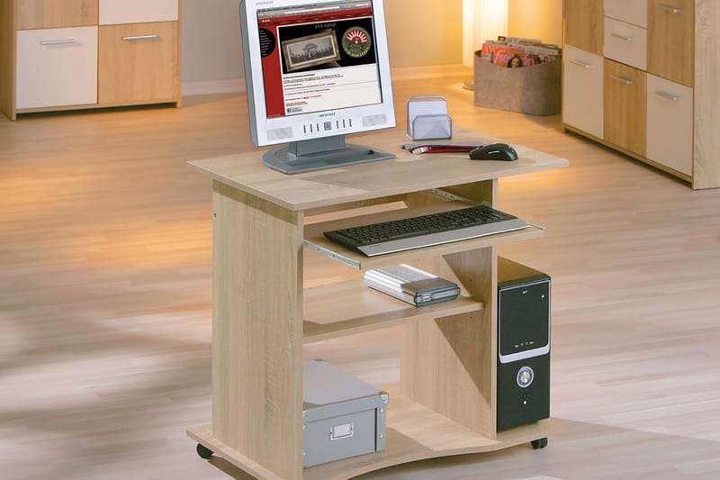 PEPE Datorbord 80 cm med Förvaring Hyllor på Hjul Ljus Ekfär - Skrivbord - Bord