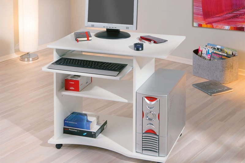 PEPE Datorbord 80 cm med Förvaring Hyllor på Hjul Vit - Skrivbord - Bord