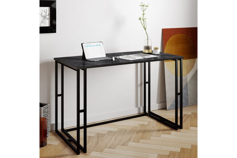 PERSHO Skrivbord 120 cm Marmormönster Svart - Möbler - Hemmakontor - Skrivbord