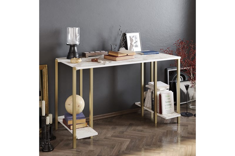 Pinnarp Skrivbord 125 cm med Förvaring 2 Hyllor Marmormönste - Grå - Möbler - Hemmakontor - Skrivbord