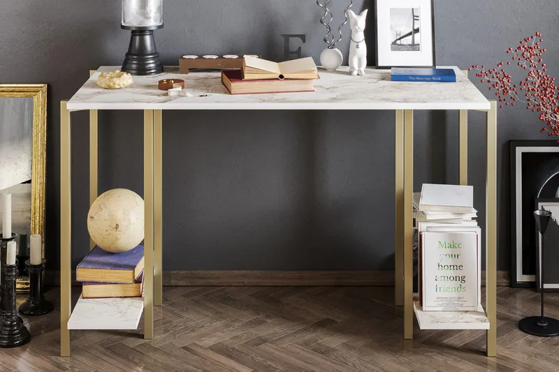 Pinnarp Skrivbord 125 cm med Förvaring 2 Hyllor Marmormönste - Grå - Möbler - Hemmakontor - Skrivbord