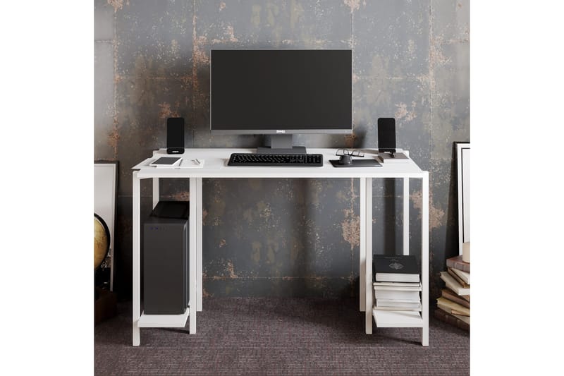 Pinnarp Skrivbord 125 cm med Förvaring 2 Hyllor - Vit - Möbler - Hemmakontor - Skrivbord