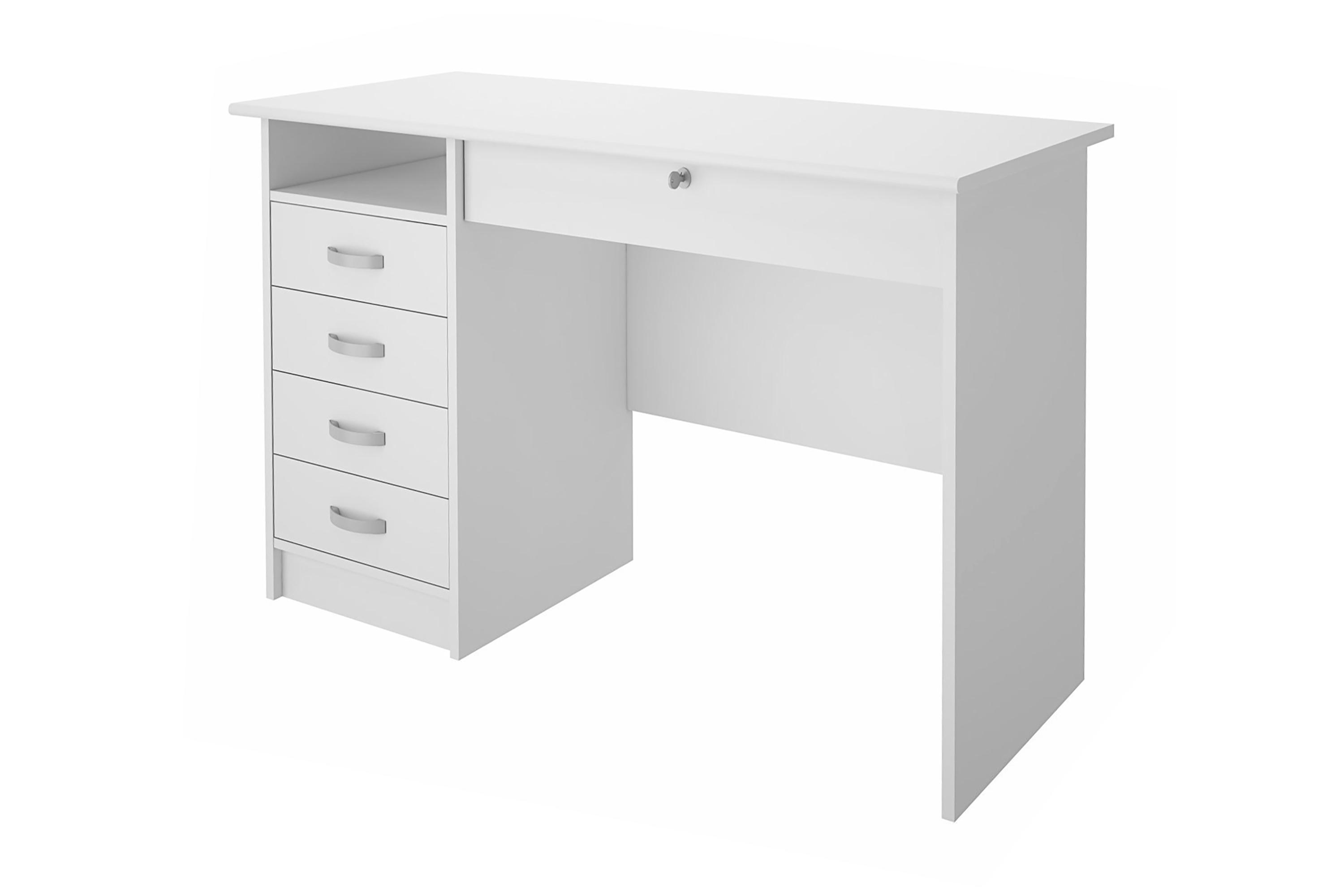 pinzolo skrivbord 109 cm med förvaring lådor + hylla vit - vit