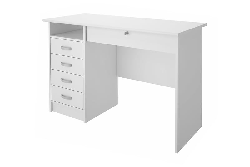 PINZOLO Skrivbord 109 cm med Förvaring Lådor + Hylla Vit - Vit - Möbler - Hemmakontor - Skrivbord