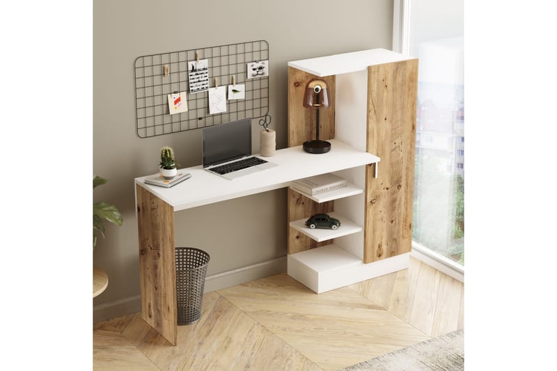 PORTAR Skrivbord 152 cm Natur/Vit - Natur/Vit - Möbler - Hemmakontor - Skrivbord