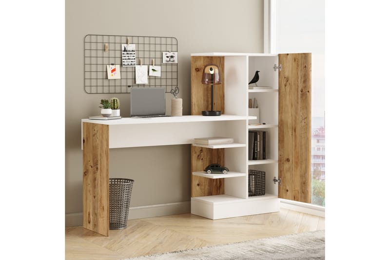 PORTAR Skrivbord 152 cm Natur/Vit - Natur/Vit - Möbler - Hemmakontor - Skrivbord