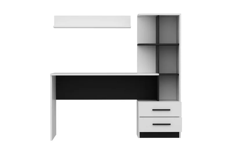 Puijas Skrivbord 120 cm med Förvaring Låda + Hyllor + Vägghy - Vit/Svart - Möbler - Hemmakontor - Skrivbord