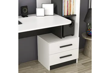 Puijas Skrivbord 120 cm med Förvaring Låda + Hyllor + Vägghy - Vit/Svart - Möbler - Hemmakontor - Skrivbord