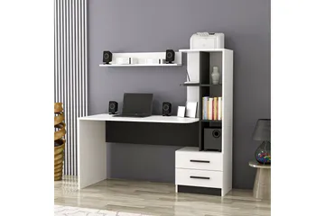 Puijas Skrivbord 120 cm med Förvaring Låda + Hyllor + Vägghy - Vit/Svart - Möbler - Hemmakontor - Skrivbord