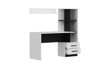 Puijas Skrivbord 120 cm med Förvaring Låda + Hyllor + Vägghy - Vit/Svart - Möbler - Hemmakontor - Skrivbord