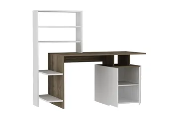 Raymer Skrivbord 146 cm med Förvaring Hyllor + Skåp - Valnötsbrun/Vit - Möbler - Hemmakontor - Skrivbord
