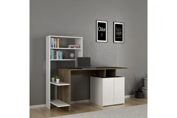 Raymer Skrivbord 146 cm med Förvaring Hyllor + Skåp - Valnötsbrun/Vit - Möbler - Hemmakontor - Skrivbord
