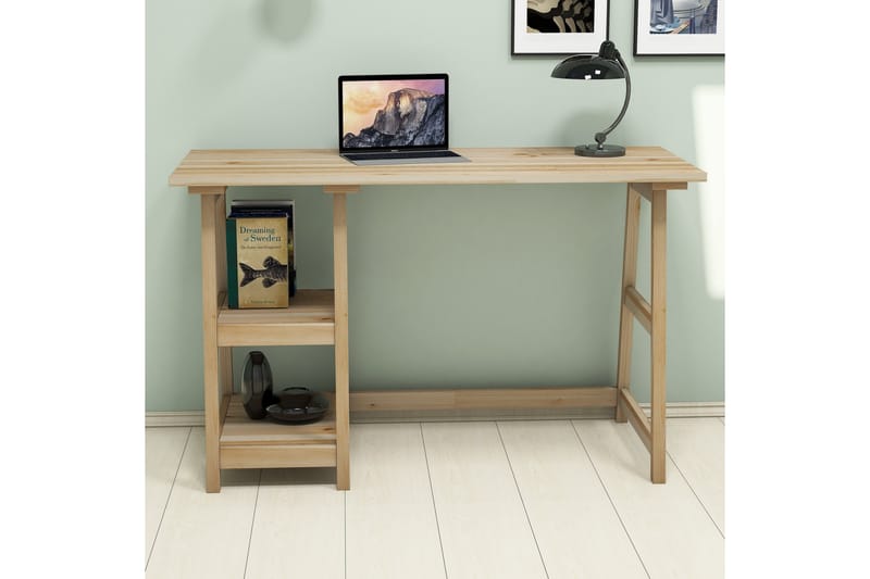 REFUGIA Skrivbord 120 cm med Förvaring 2 Hyllor Ljus Trä - Ljus Trä - Möbler - Hemmakontor - Skrivbord