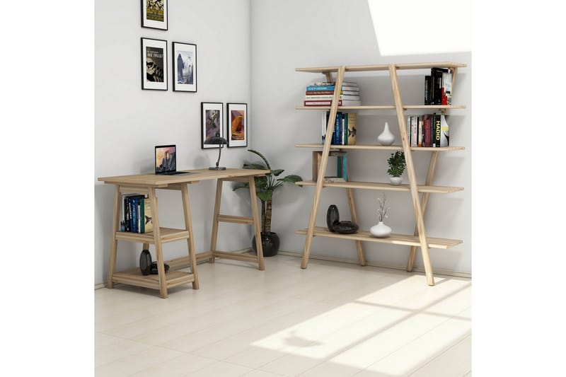 REFUGIA Skrivbord 120 cm med Förvaring Hyllor Ljus Trä - Brun - Möbler - Hemmakontor - Skrivbord