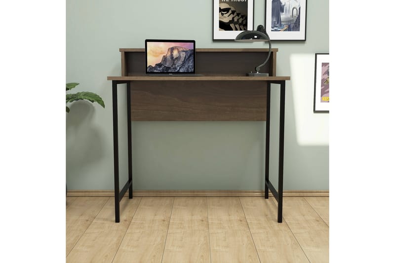 REFUGIA Skrivbord 90 cm med Förvaring Hylla Valnötsbrun/Svar - Valnöt/Svart - Möbler - Hemmakontor - Skrivbord