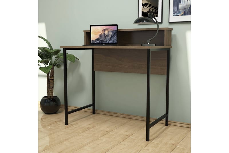 REFUGIA Skrivbord 90 cm med Förvaring Hylla Valnötsbrun/Svar - Valnöt/Svart - Möbler - Hemmakontor - Skrivbord