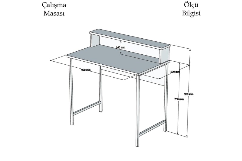 REFUGIA Skrivbord 90 cm med Förvaring Hylla Vit/Svart - Vit/Svart - Möbler - Hemmakontor - Skrivbord