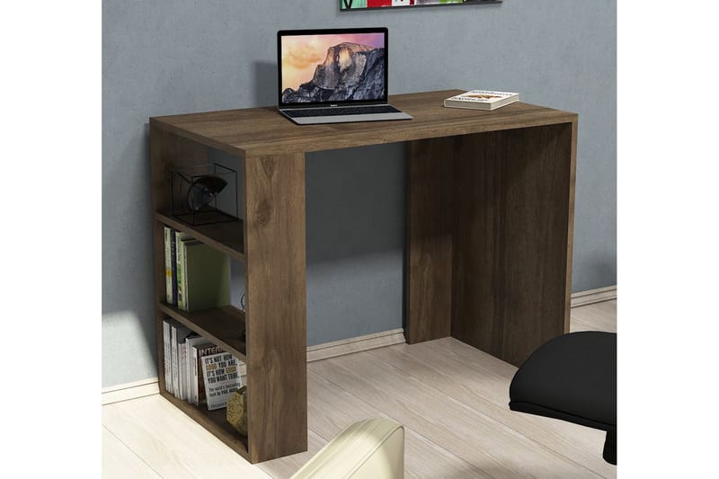 REFUGIA Skrivbord 90 cm med Förvaring Hyllor Valnötsbrun - Valnöt - Möbler - Hemmakontor - Skrivbord