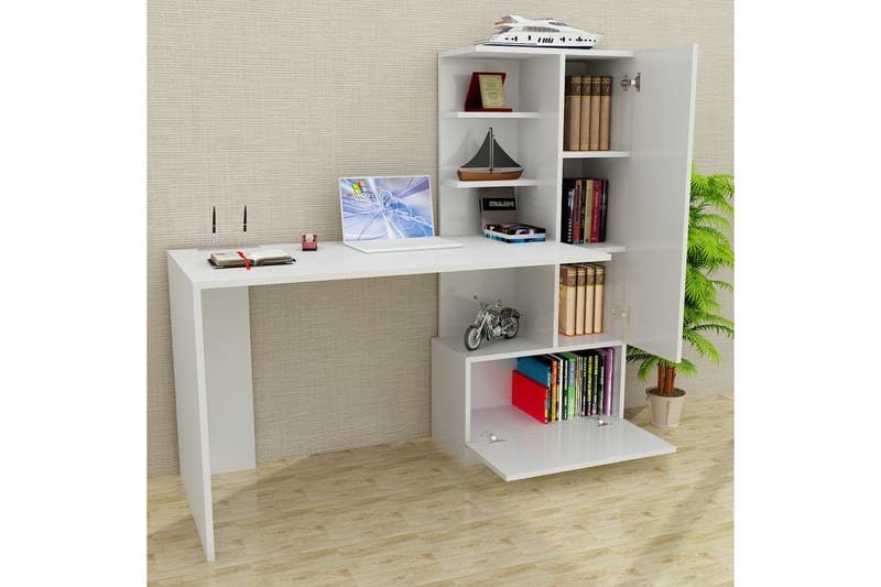 RHEBA Skrivbord 150 cm med Förvaring Hyllor + Låda + Skåp Vi - Vit - Skrivbord - Bord