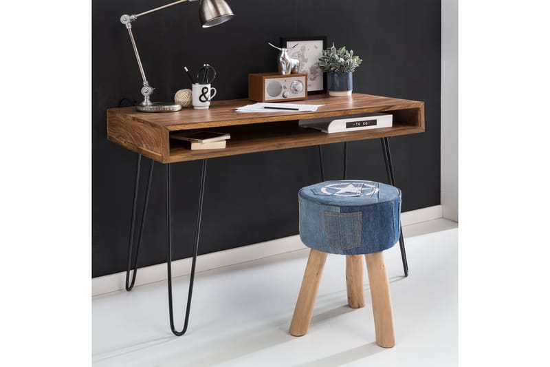 RIVITUSO Skrivbord 110 cm med Förvaring Hylla Massivt Trä/Sv - Möbler - Hemmakontor - Skrivbord