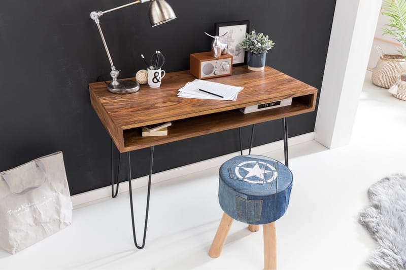 RIVITUSO Skrivbord 110 cm med Förvaring Hylla Massivt Trä/Sv - Möbler - Hemmakontor - Skrivbord