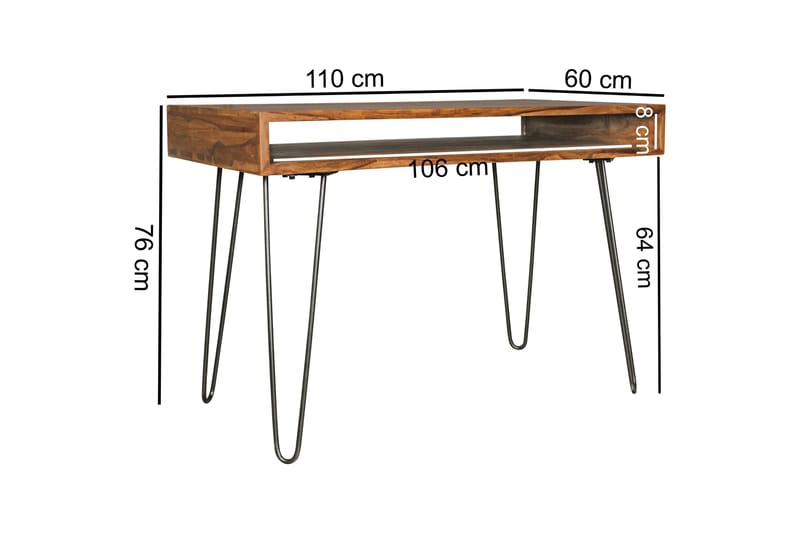 RIVITUSO Skrivbord 110 cm med Förvaring Hylla Massivt Trä/Sv - Möbler - Hemmakontor - Skrivbord
