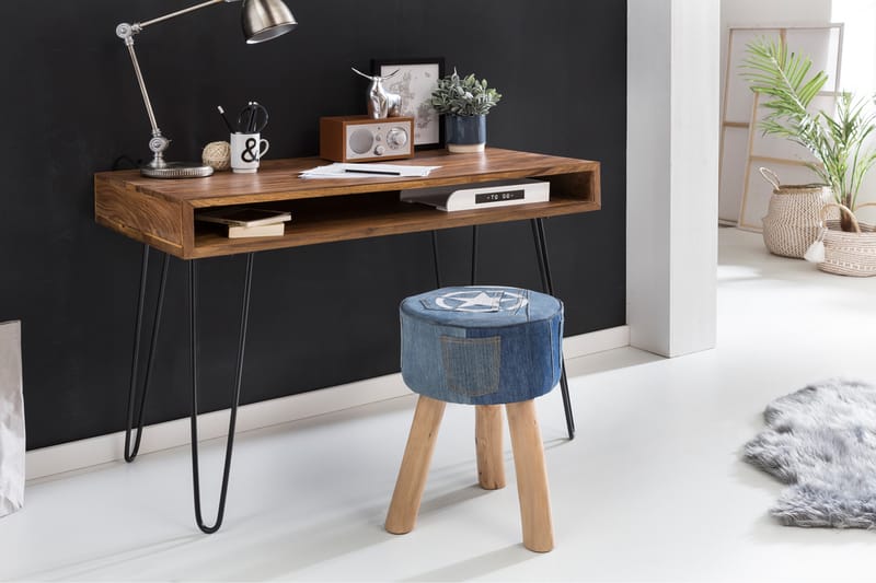 RIVITUSO Skrivbord 110 cm med Förvaring Hylla Massivt Trä/Sv - Möbler - Hemmakontor - Skrivbord