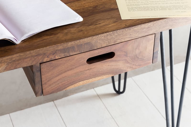 RIVITUSO Skrivbord 130 cm med Förvaring Låda Massivt Trä/Sva - Skrivbord - Bord