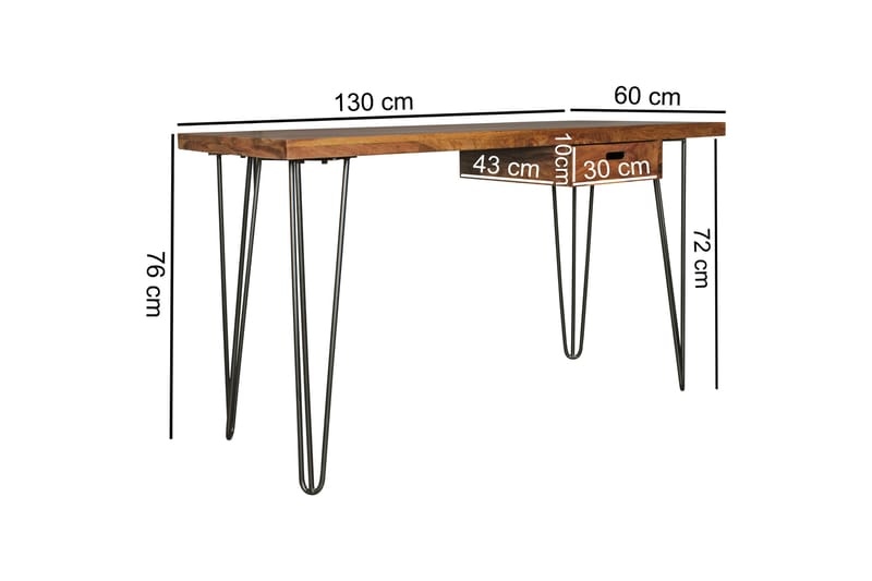 RIVITUSO Skrivbord 130 cm med Förvaring Låda Massivt Trä/Sva - Skrivbord - Bord