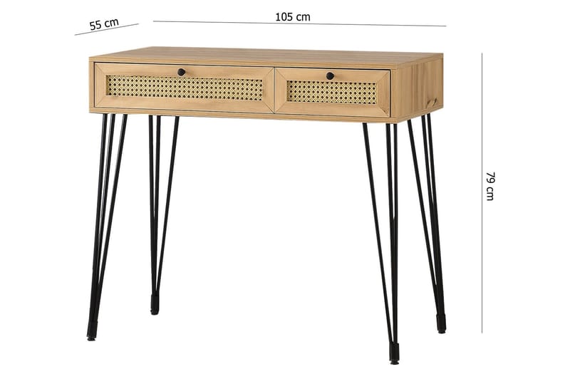 ROLAVA Skrivbord 105 cm med Förvaring 2 Lådor Natur/Svart - Skrivbord - Bord
