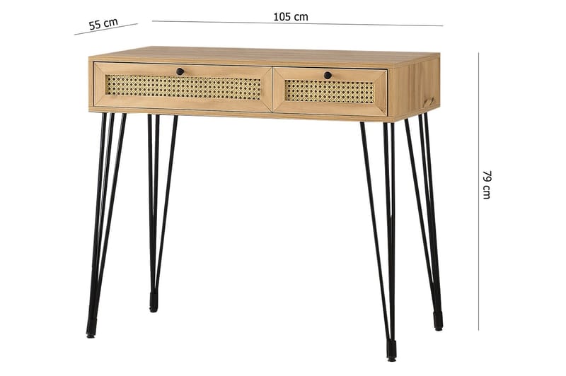 ROLAVA Skrivbord 105 cm med Förvaring 2 Lådor Natur/Svart - Möbler - Hemmakontor - Skrivbord